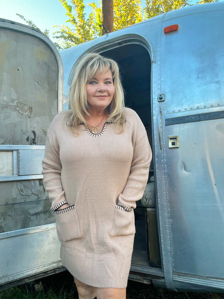 Knit Contrast Stitch Sweater Dress