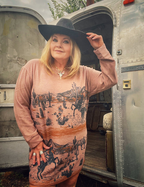 Western Rodeo Print Sweater Dress