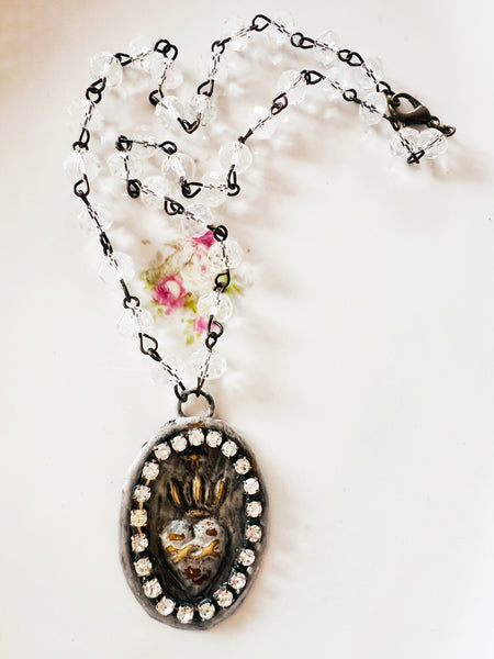 Sacred Heart Medallion Beaded Chain Necklace