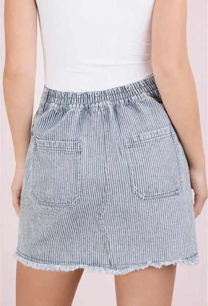 Mineral Wash Striped Denim Mini Skirt