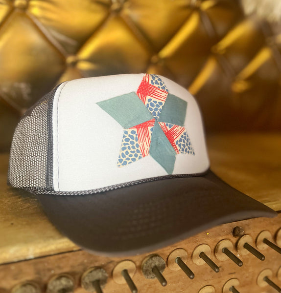Granny Approved Quilt Star Trucker Hat Grey