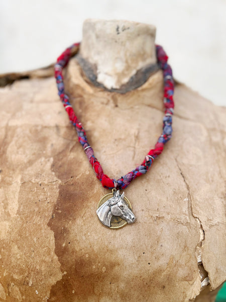 Vintage Pearl Snap Braided Horse Necklace