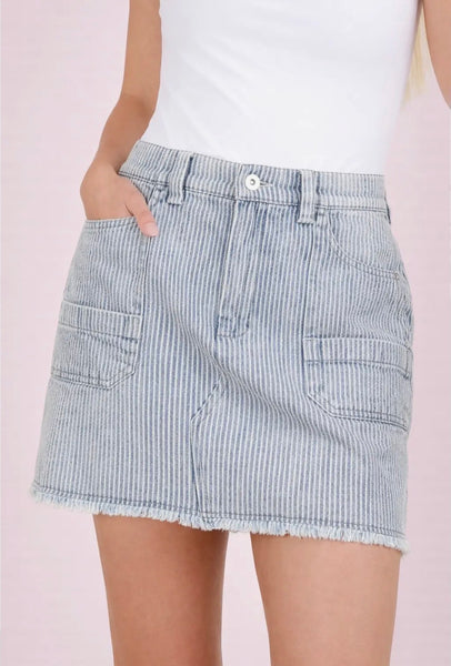 Mineral Wash Striped Denim Mini Skirt