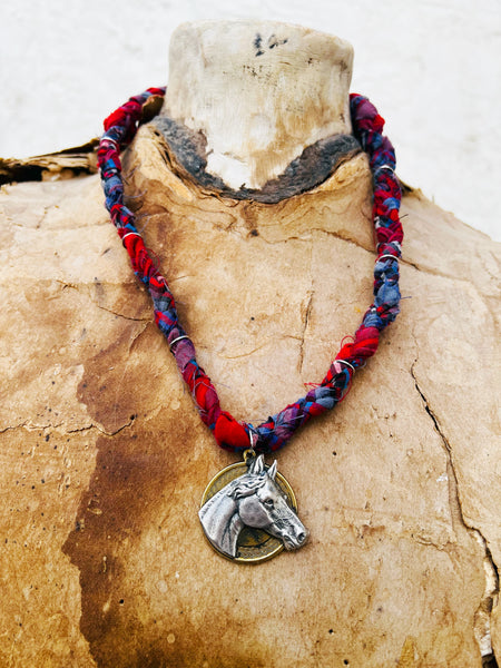 Vintage Pearl Snap Braided Horse Necklace