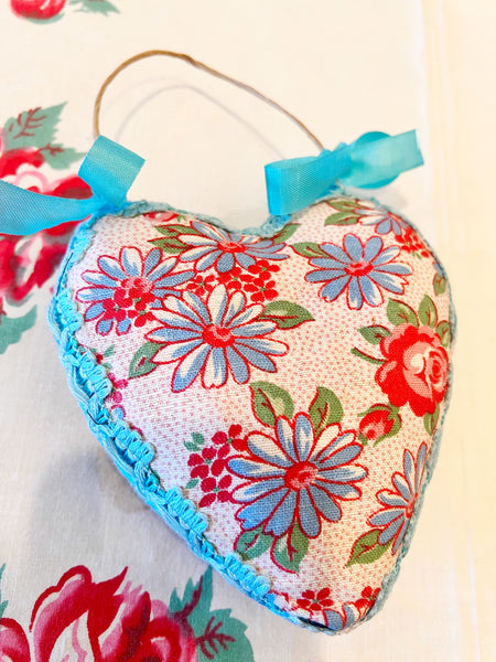 Vintage Fabric Heart Wall Hanging