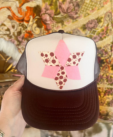 Granny Approved Quilt Star Trucker Hat Brown