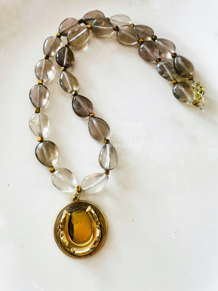 Glass Beaded Chain Horseshoe Necklace