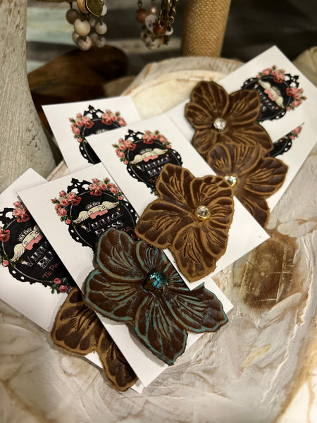 Tooled Leather Flower Hat Pin