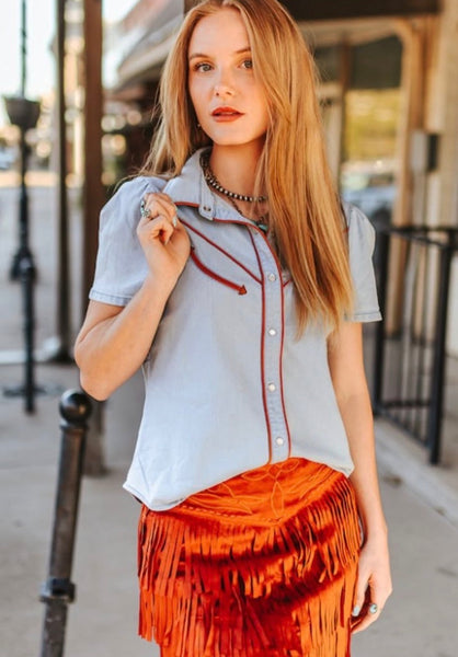 Western Style Arrow Detail Snap Shirt