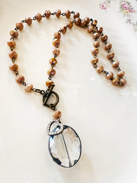 Soldered Crystal Oval Necklace Desert Tan Beaded Chain