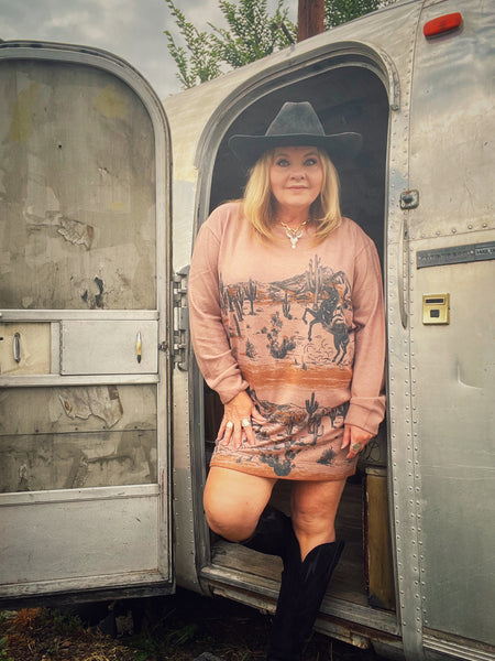 Western Rodeo Print Sweater Dress