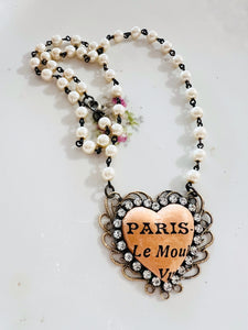 Paris Collage Clay Heart Filigree Necklace