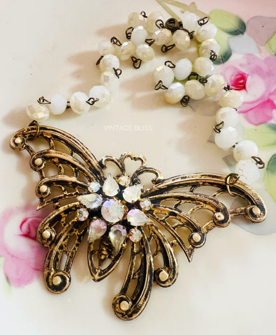 Large Boho Butterfly Filigree Necklace