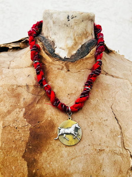 Vintage Pearl Snap Braided Horse Necklace