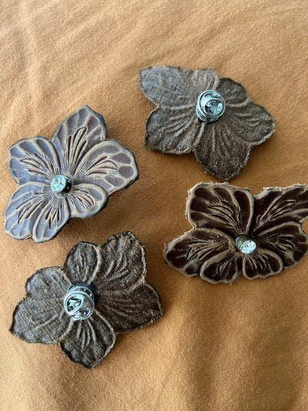 Tooled Leather Flower Hat Pin