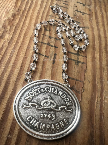 Moet Champagne Medallion Chain Necklace Silver