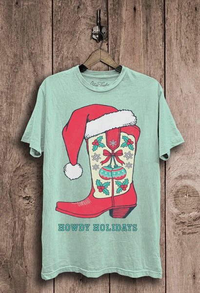 Howdy Holidays Cowboy Boot Tshirt
