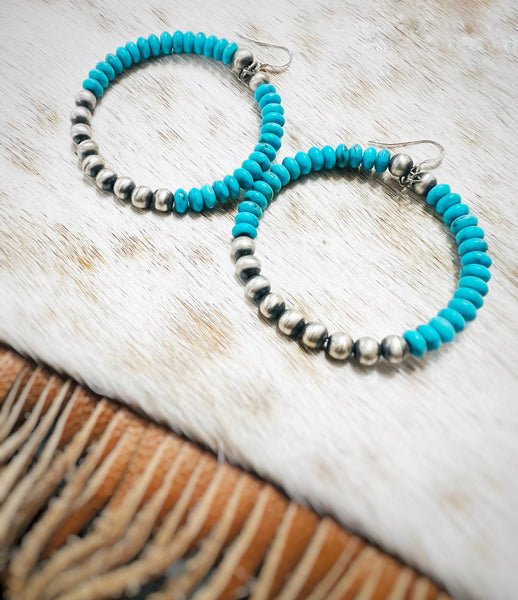 Native American Made Turquoise & Sterling Silver Hoops