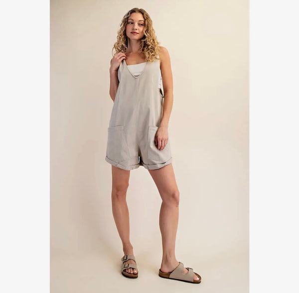 Front Pocket Tan Canvas Romper