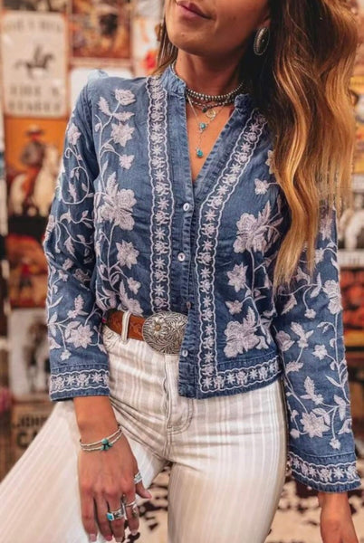 Blue as the Sky Embroidery Top