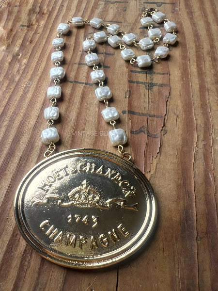 Moet Champagne Medallion Chain Necklace Gold