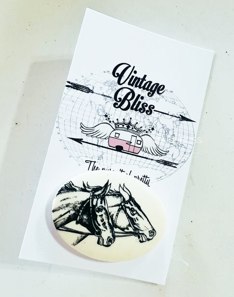 Double Horses Cameo Western Hat Pin