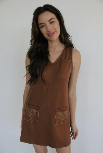 Boot Stitch Babe Brown Shift Dress