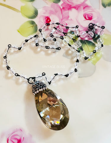 Dark Champagne Color Crystal Drop Necklace