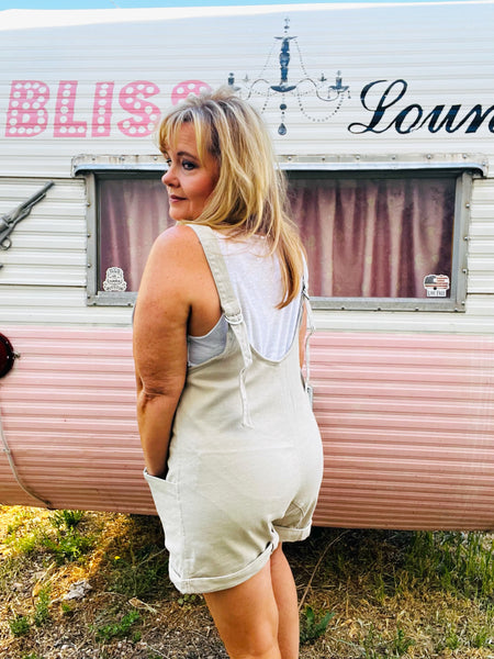 Front Pocket Tan Canvas Romper