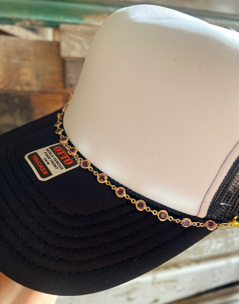 Pink & Crystal Gold Hat Chain