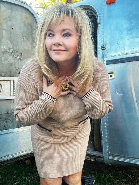 Knit Contrast Stitch Sweater Dress