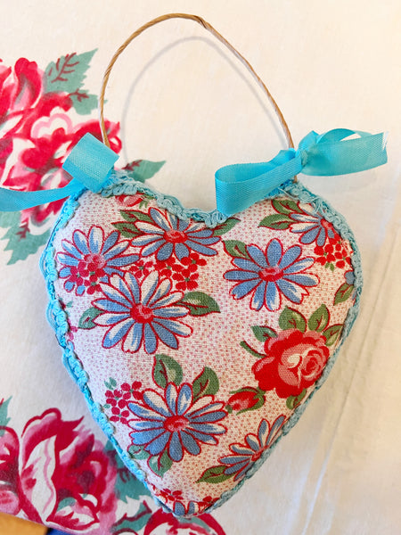 Vintage Fabric Heart Wall Hanging