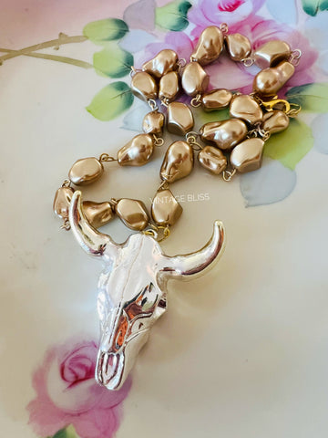 Silver Steer head Gold Color Chain Necklace