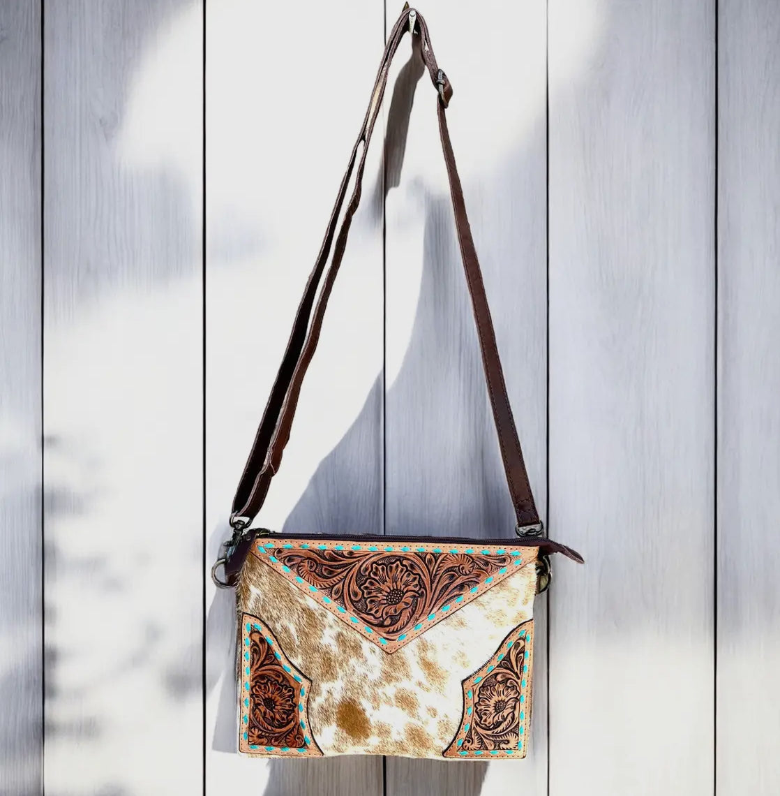 Western Tooled Leather & Cowhide Purse