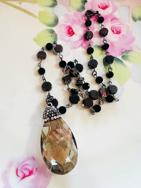 Dark Champagne Color Crystal Drop Necklace