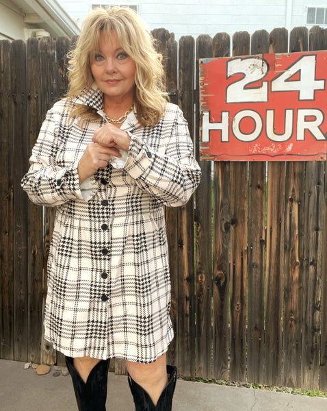 24 Hour Plaid Button Up Dress