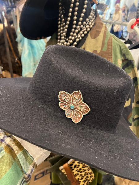 Tooled Leather Flower Hat Pin