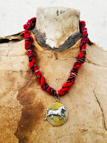 Vintage Pearl Snap Braided Horse Necklace