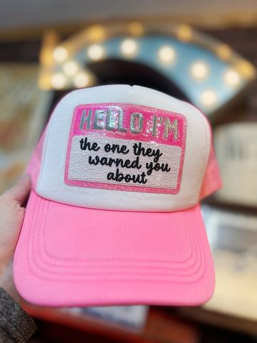 Warned You Pink and White Trucker Hat