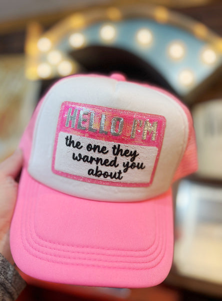 Warned You Pink and White Trucker Hat