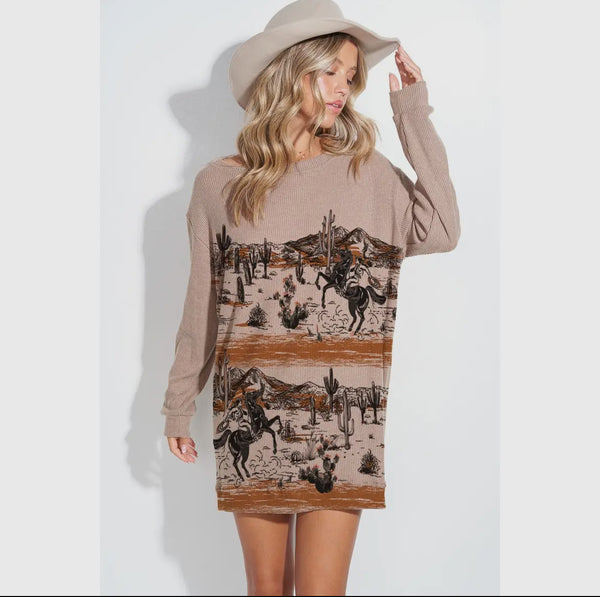 Western Rodeo Print Sweater Dress