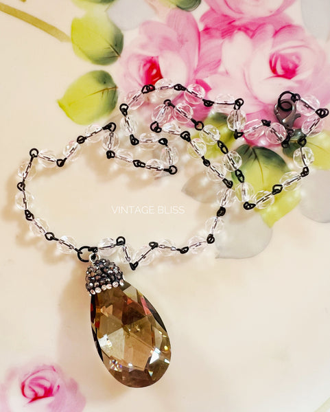 Dark Champagne Color Crystal Drop Necklace