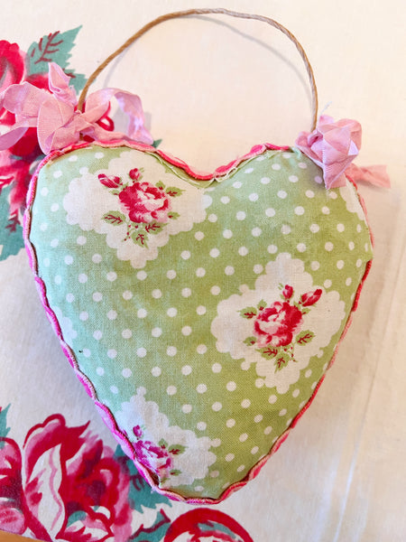 Vintage Fabric Heart Wall Hanging