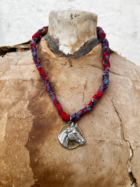 Vintage Pearl Snap Braided Horse Necklace