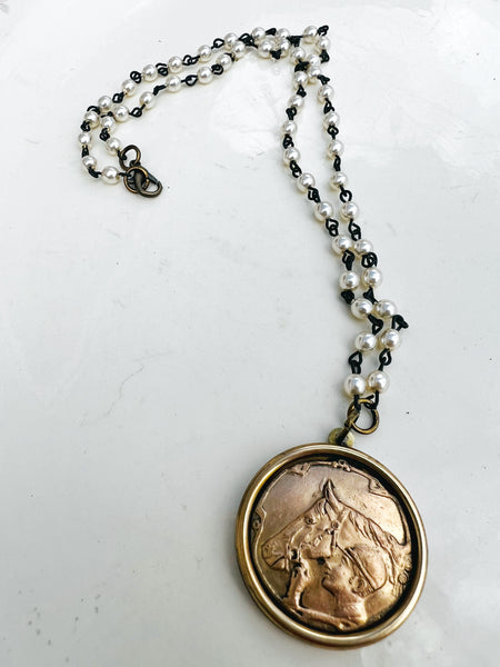 Equestrian Rider Pearl Chain Necklace