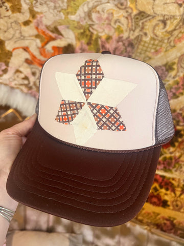 Granny Approved Quilt Star Trucker Hat Brown
