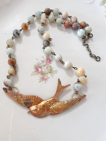 Fly Away Sparrow Aqua Tones Necklace