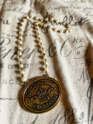 Moet Champagne Medallion Chain Necklace Antique Bronze