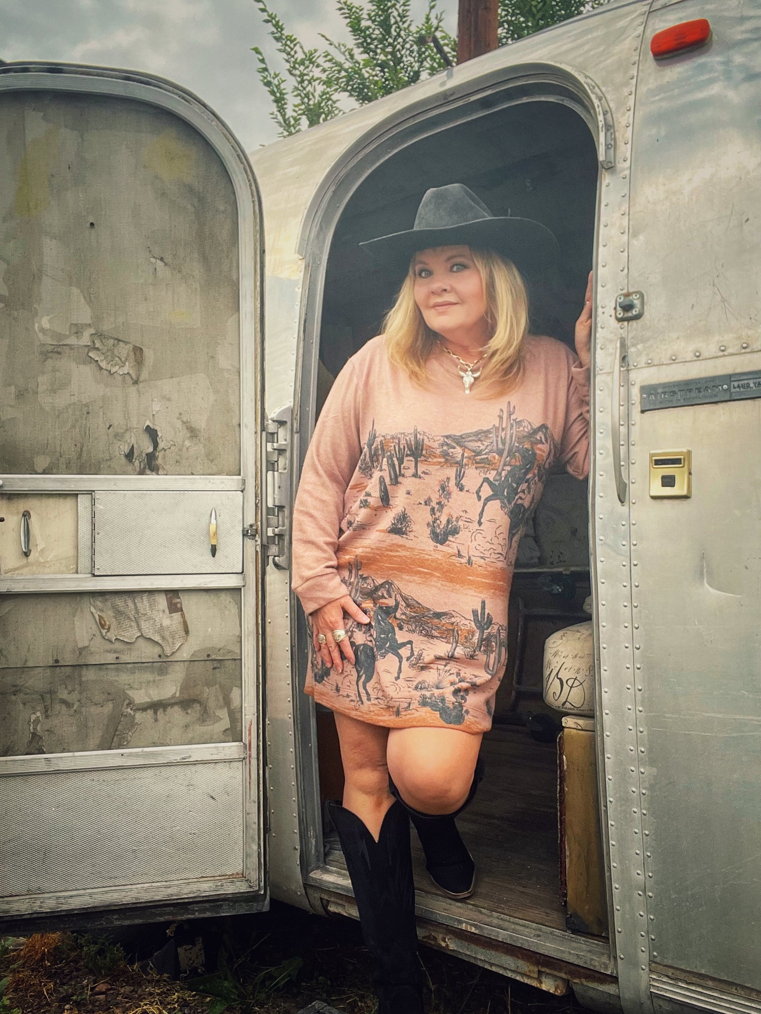 Western Rodeo Print Sweater Dress