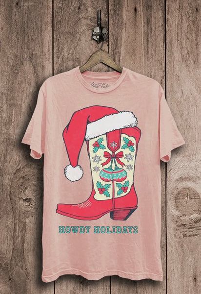 Howdy Holidays Cowboy Boot Tshirt